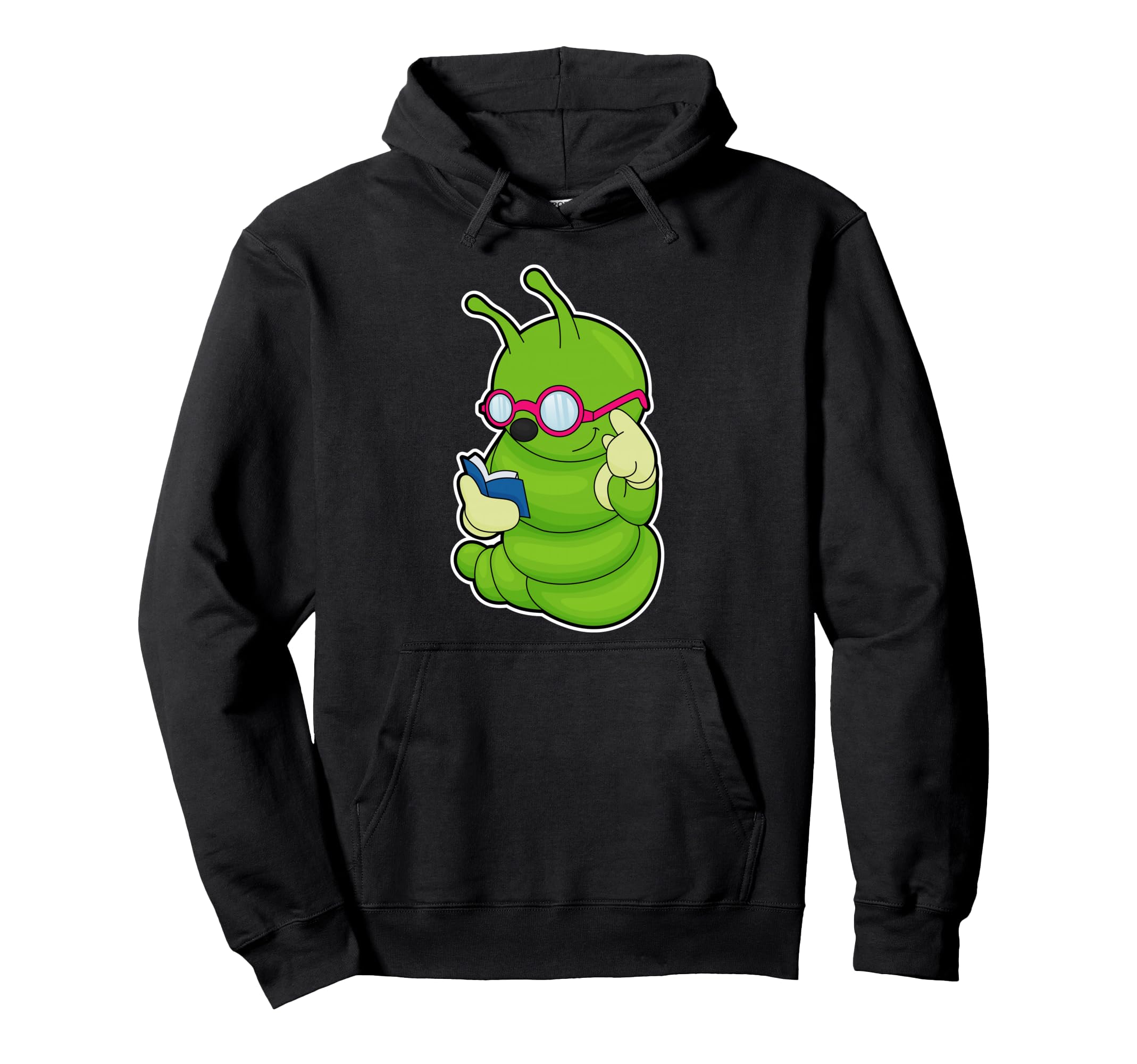 Caterpillar Nerd Book Glasses Hoodie - Casual Everyday Wear Men Women - T-Shirt, Sweatshirt, Hoodie