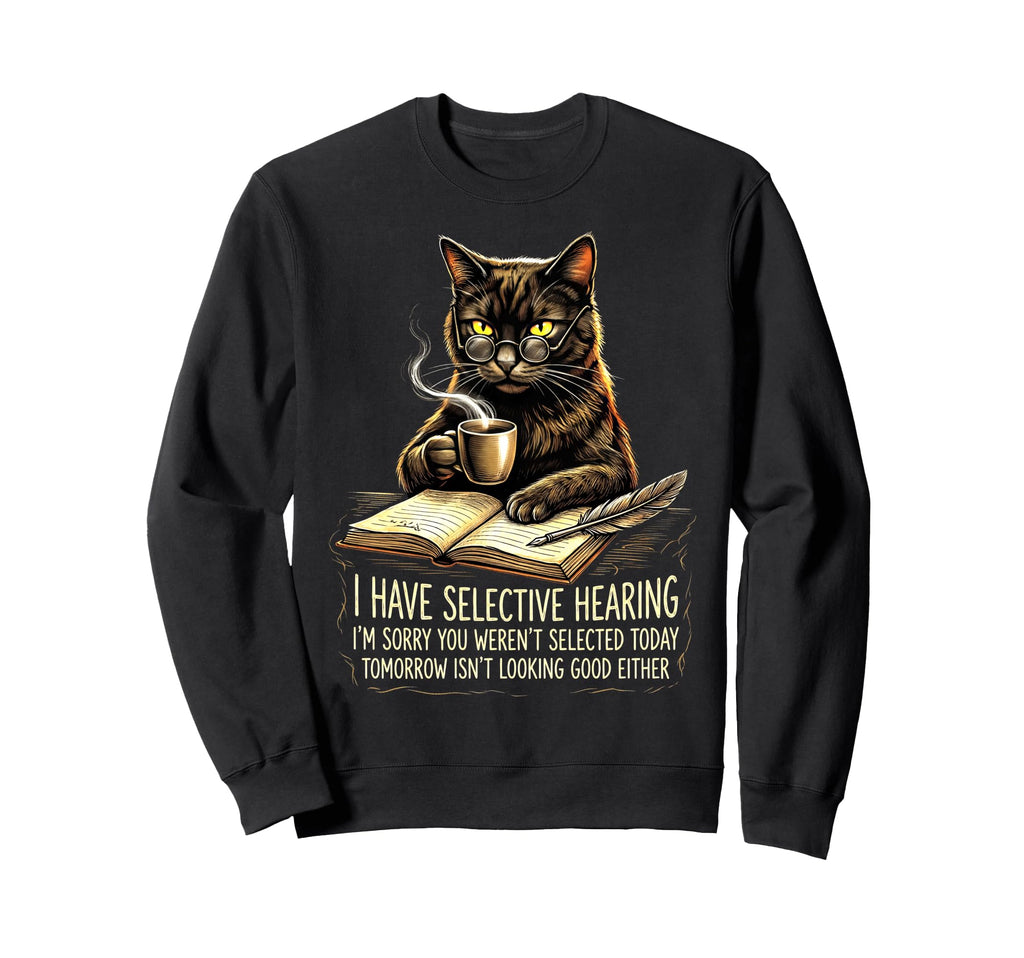 Funny Sarcastic Cat Coffee Reader Sweatshirt - Aesthetic Graphic Unisex - T-Shirt, Sweatshirt, Hoodie