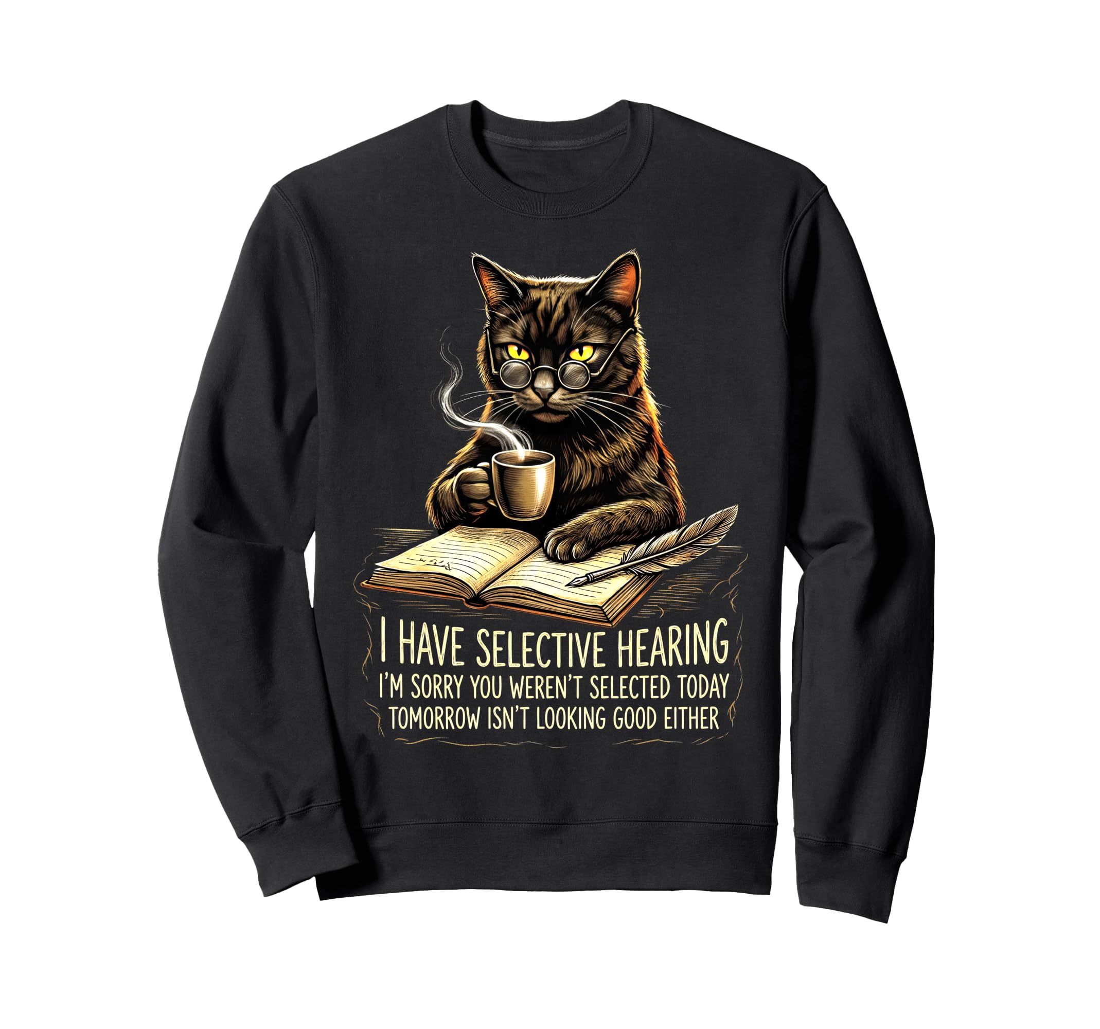 Funny Sarcastic Cat Coffee Reader Sweatshirt - Aesthetic Graphic Unisex - T-Shirt, Sweatshirt, Hoodie