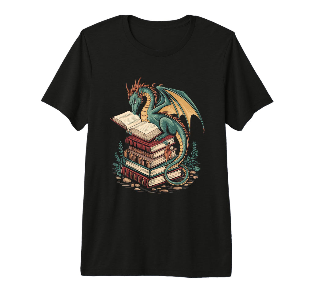 Dragon Perched Books Fantasy T-Shirt - Fun Novelty Design Men Women - T-Shirt, Sweatshirt, Hoodie