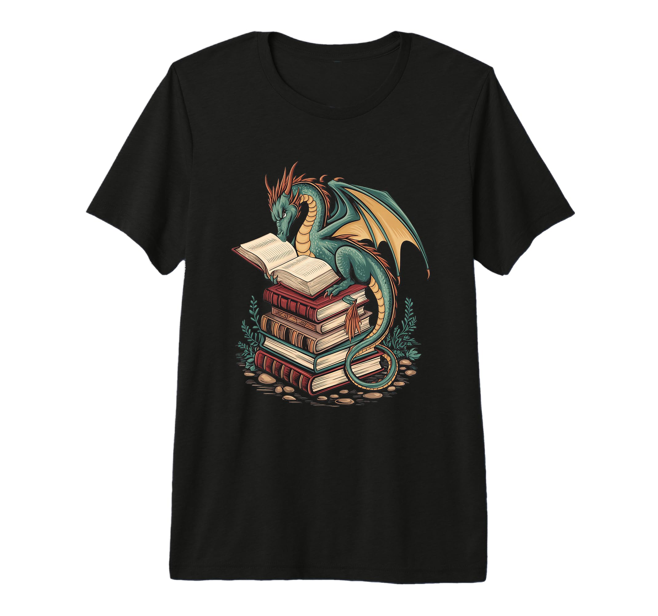 Dragon Perched Books Fantasy T-Shirt - Fun Novelty Design Men Women - T-Shirt, Sweatshirt, Hoodie