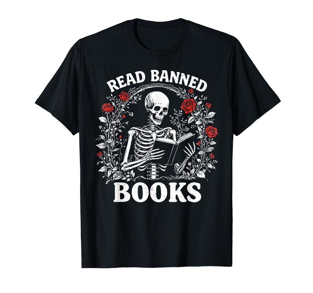 Read Banned Books Skeleton Reading T-Shirt - Aesthetic Graphic Men Women - T-Shirt, Sweatshirt, Hoodie
