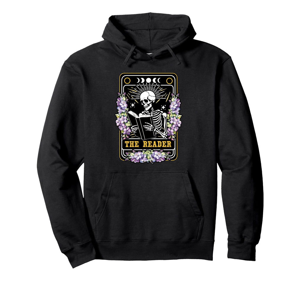 Reader Tarot Card Skeleton Funny Book Hoodie - Custom Art Print for Adults - T-Shirt, Sweatshirt, Hoodie