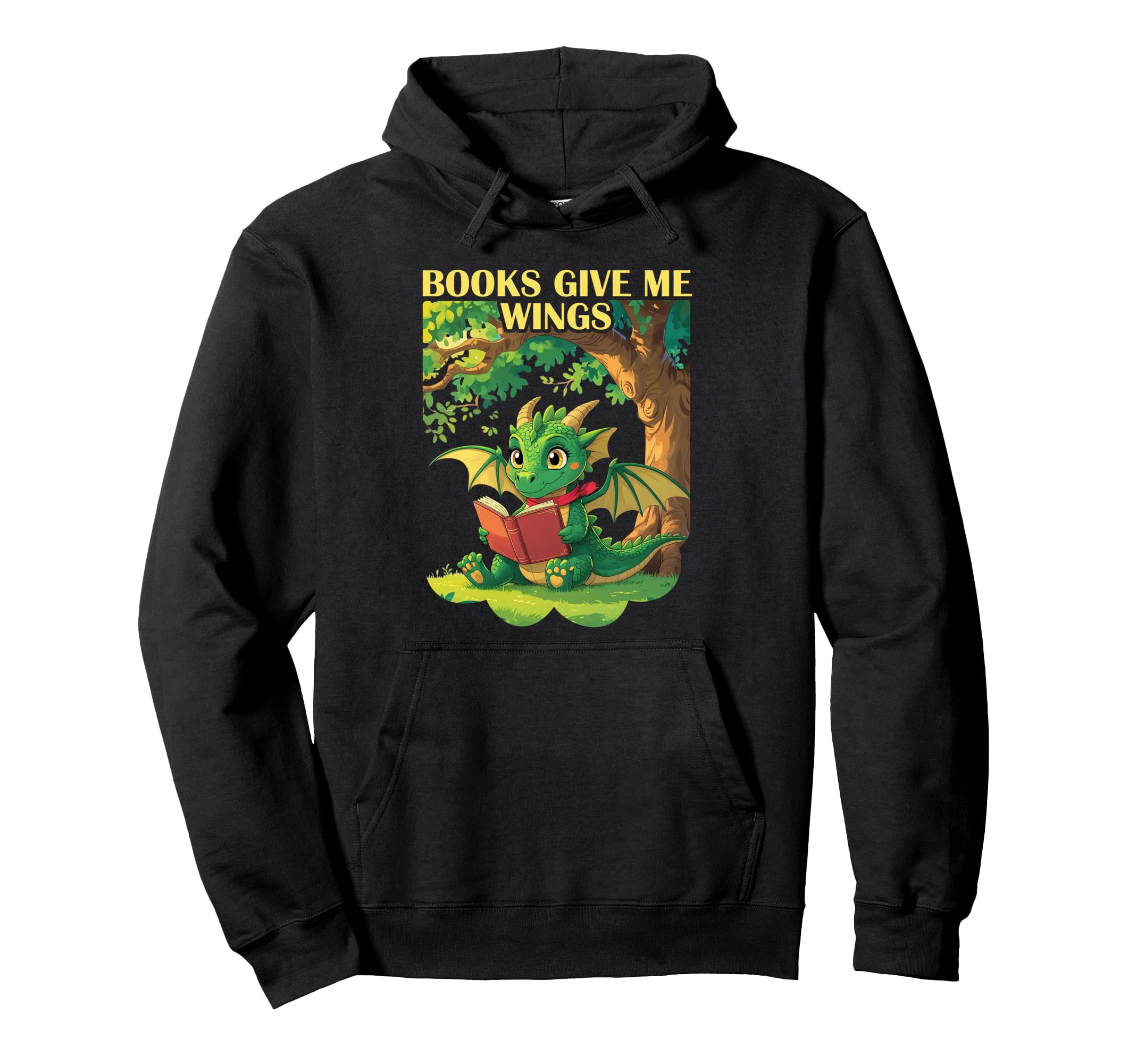 Reading Dragon Books Give Me Wings Fantasy Hoodie - Minimalist Print Unisex - T-Shirt, Sweatshirt, Hoodie