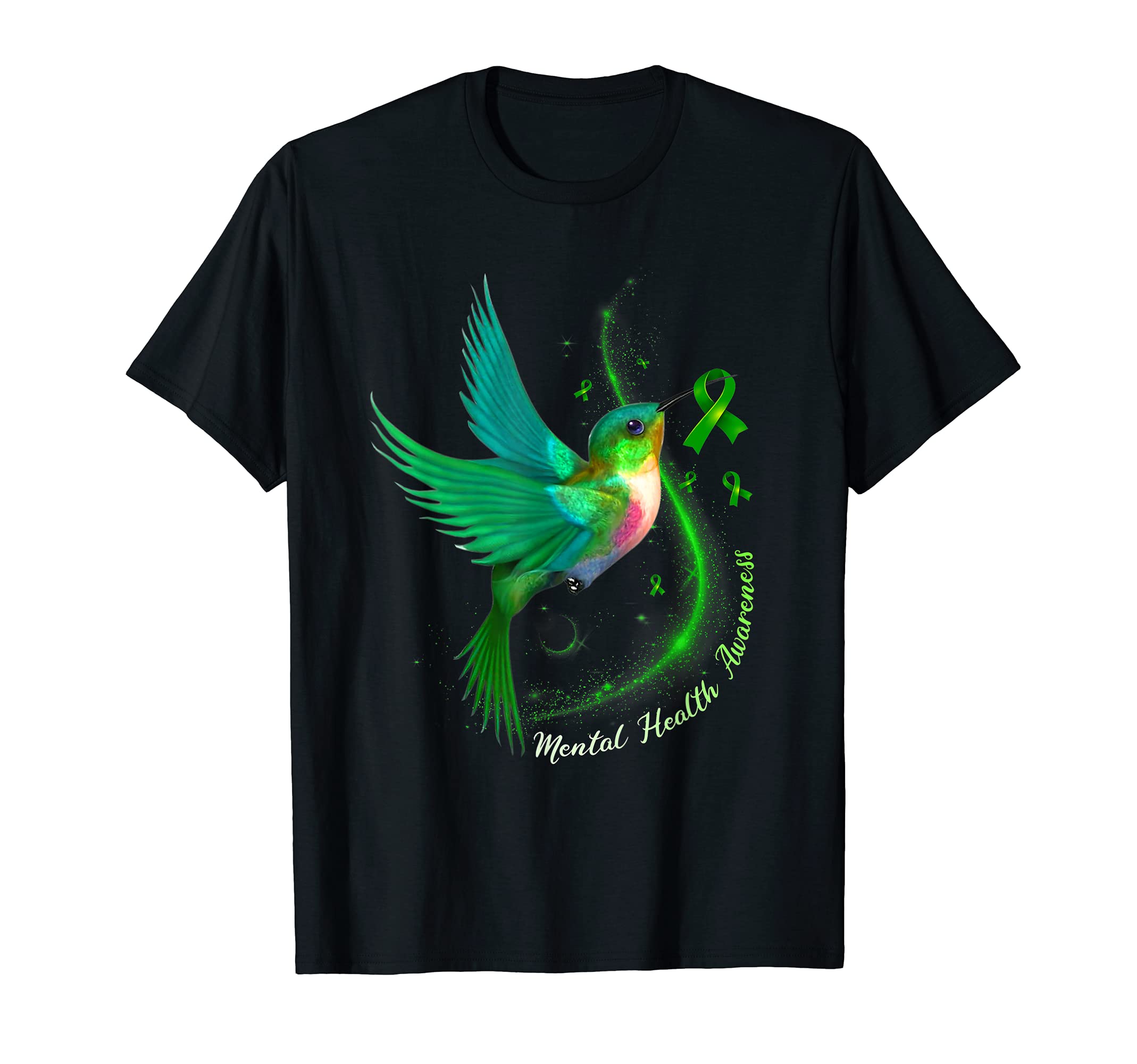 Green Ribbon Hummingbird Mental T-Shirt - Minimalist Print Men Women - T-Shirt, Sweatshirt, Hoodie