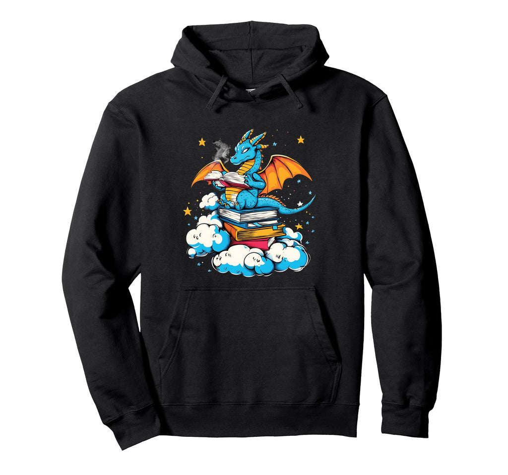 Dragon Reading Book Funny Lover Hoodie - Casual Everyday Wear Unisex - T-Shirt, Sweatshirt, Hoodie