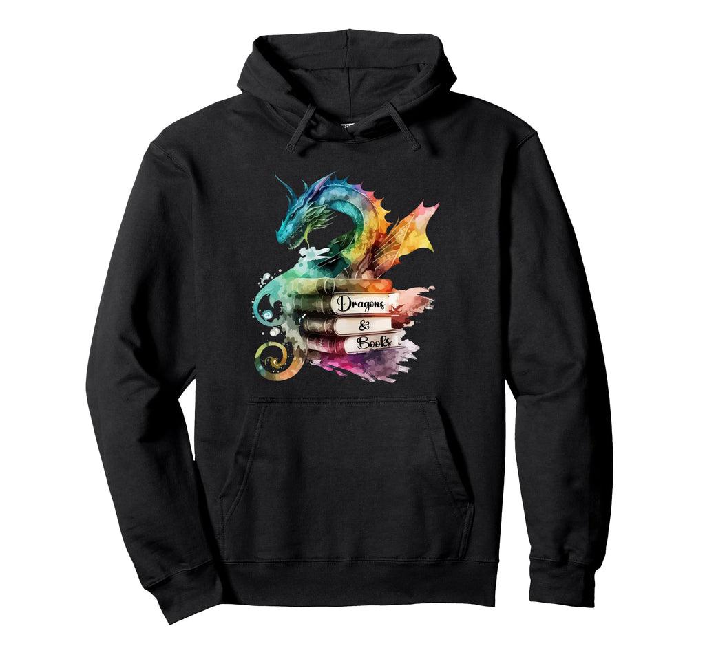 Dragons And Books Watercolor Fantasy Hoodie - Novelty Apparel Unisex - T-Shirt, Sweatshirt, Hoodie