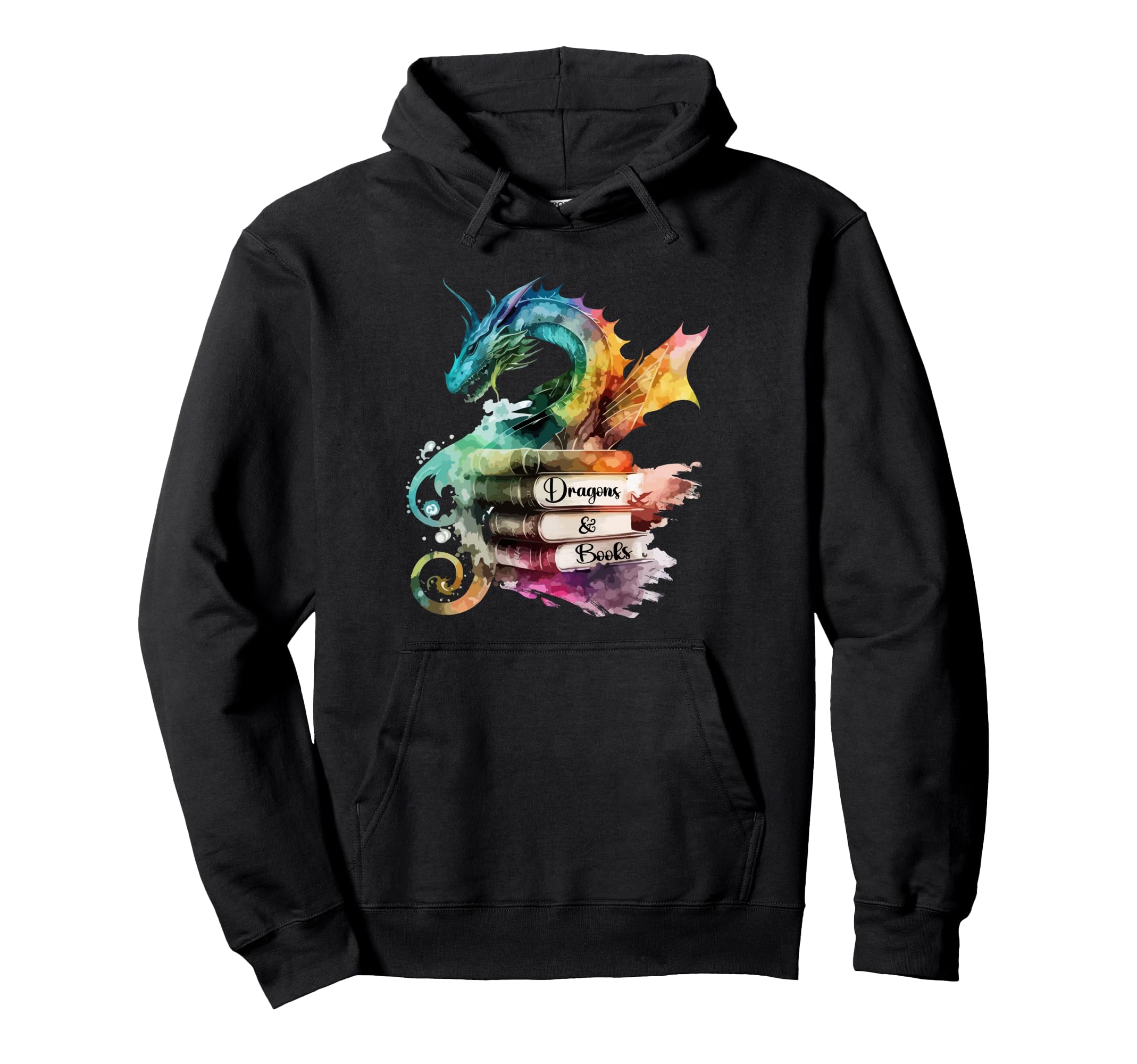 Dragons And Books Watercolor Fantasy Hoodie - Novelty Apparel Unisex - T-Shirt, Sweatshirt, Hoodie