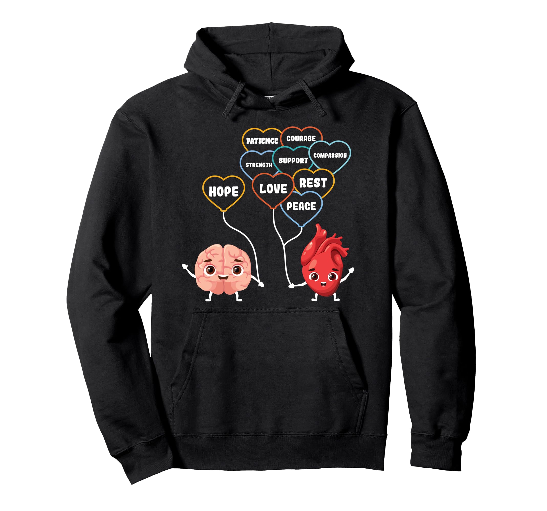 Mental Health Heart Needs And Brain Hoodie - Aesthetic Graphic for Adults - T-Shirt, Sweatshirt, Hoodie