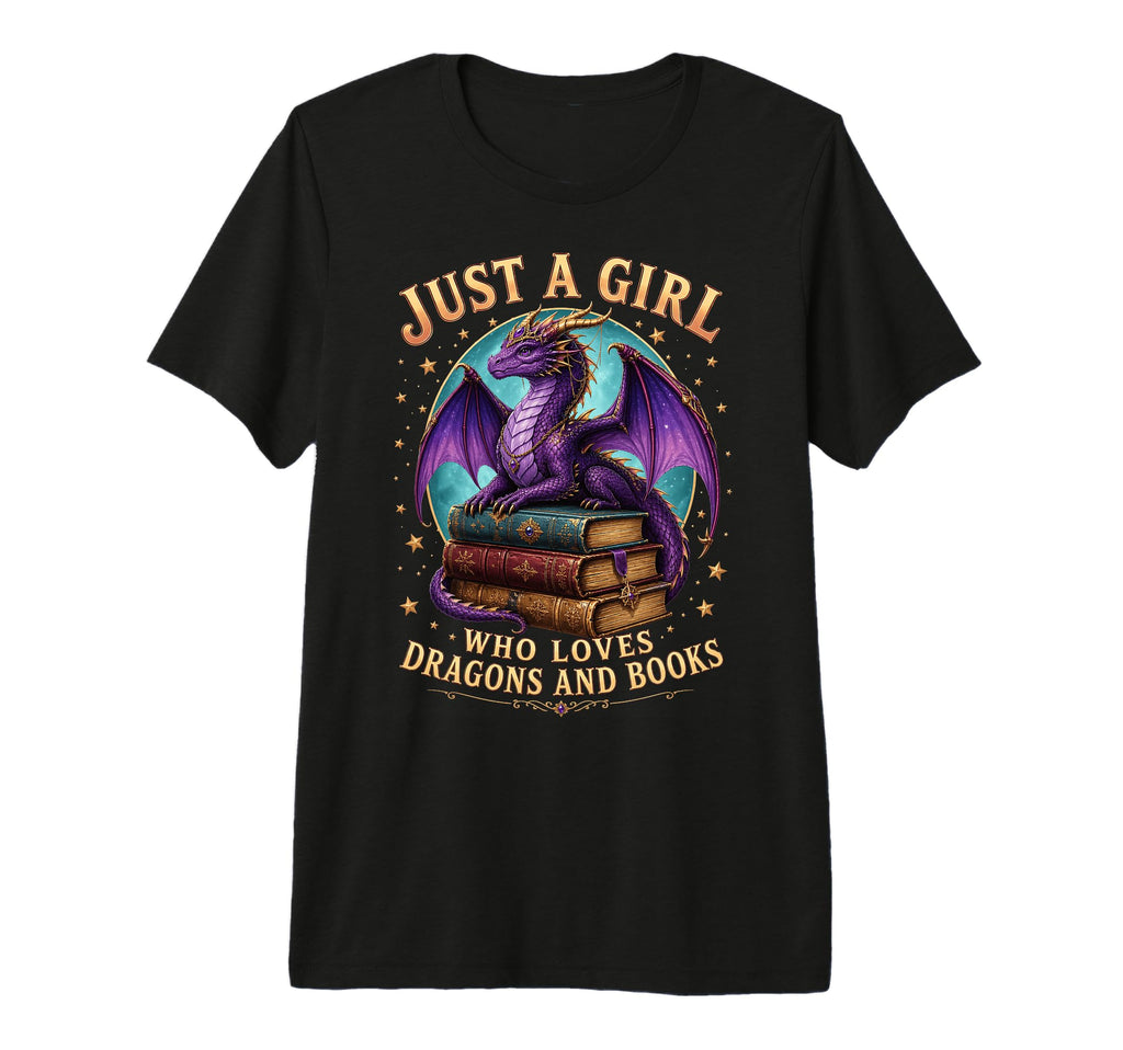 Just Who Loves Dragons And Books Fantasy T-Shirt - Custom Art Print Unisex - T-Shirt, Sweatshirt, Hoodie