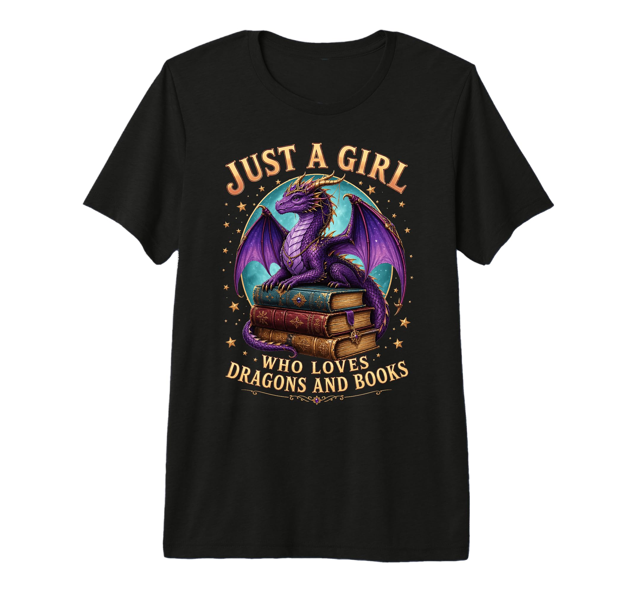 Just Who Loves Dragons And Books Fantasy T-Shirt - Custom Art Print Unisex - T-Shirt, Sweatshirt, Hoodie