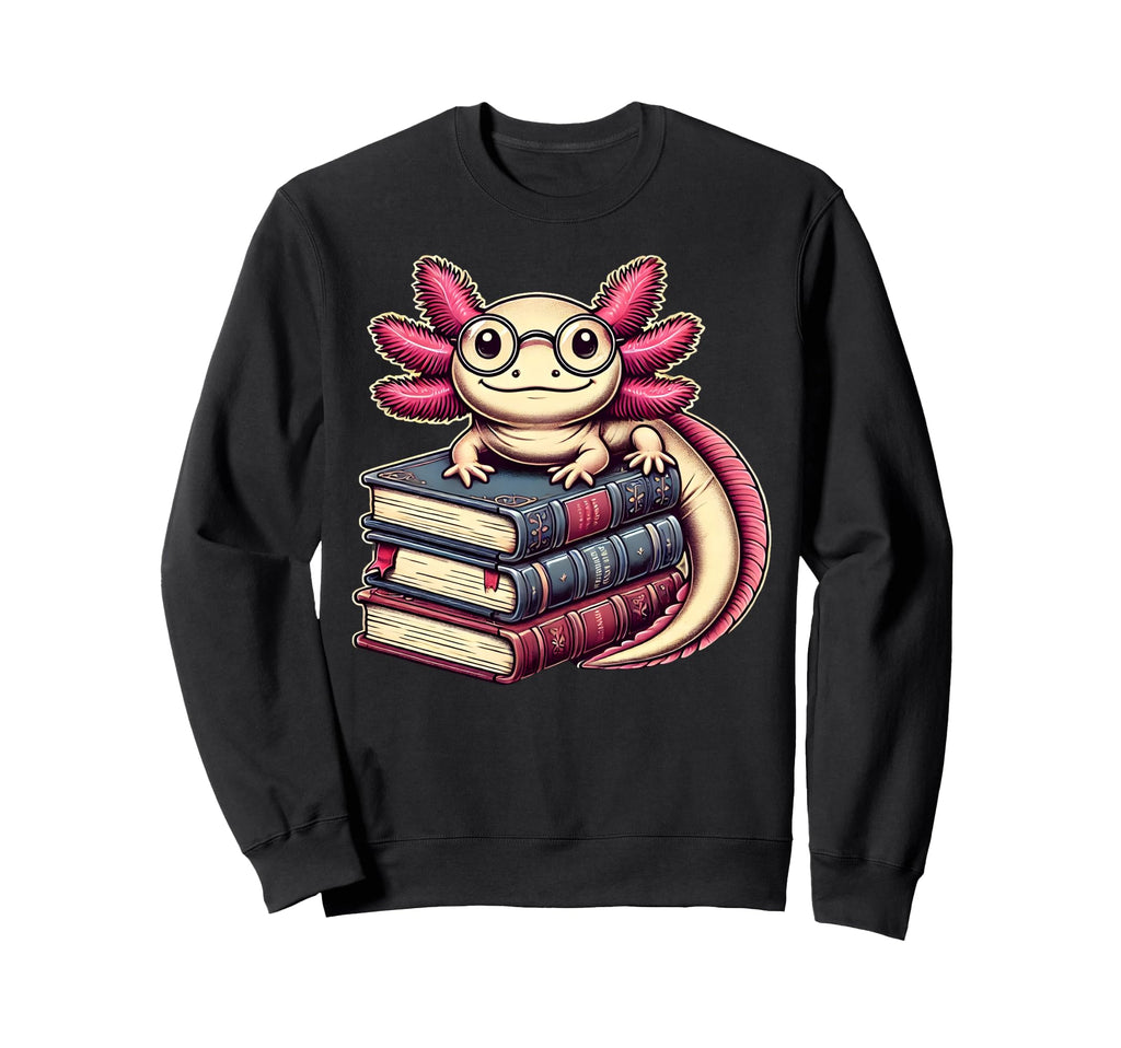 Axolotl Reading Books Book Nerd Sweatshirt - Custom Art Print Men Women - T-Shirt, Sweatshirt, Hoodie