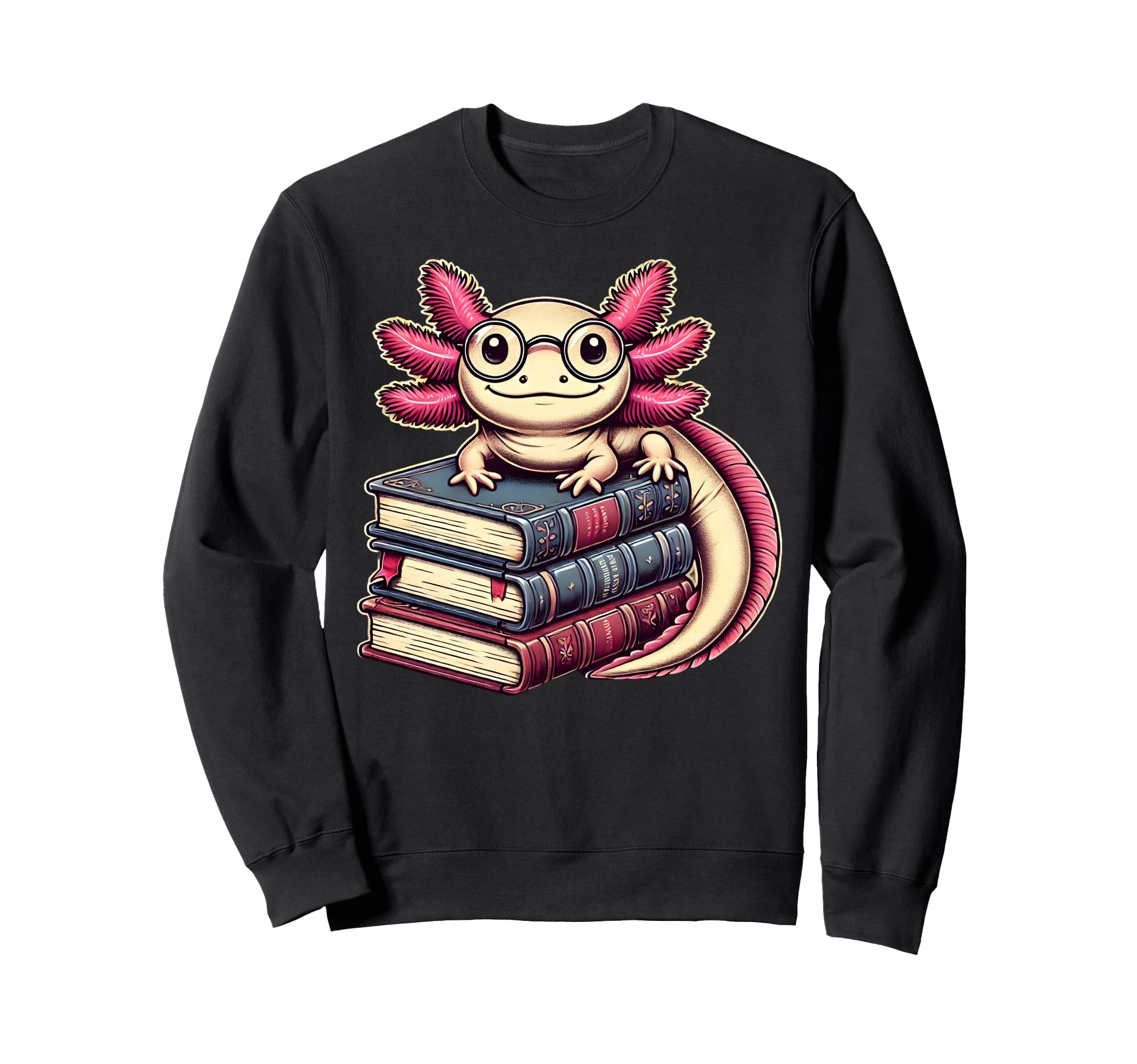 Axolotl Reading Books Book Nerd Sweatshirt - Custom Art Print Men Women - T-Shirt, Sweatshirt, Hoodie
