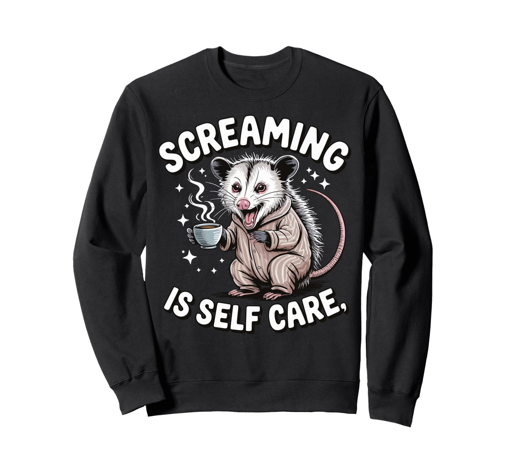 Opossum Therapeutic Screaming Hoodie - Casual Everyday Wear Men Women - T-Shirt, Sweatshirt, Hoodie