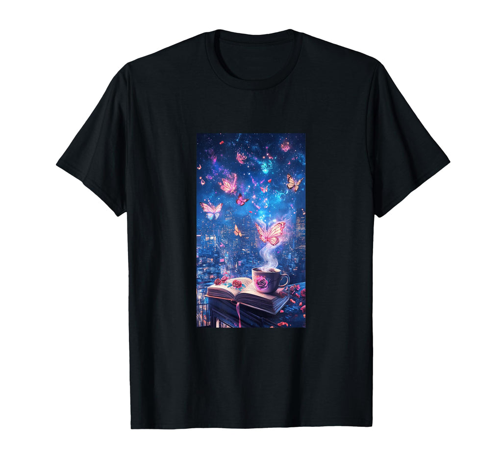 Magic Butterflies Coffee Night T-Shirt - Minimalist Print Men Women - T-Shirt, Sweatshirt, Hoodie