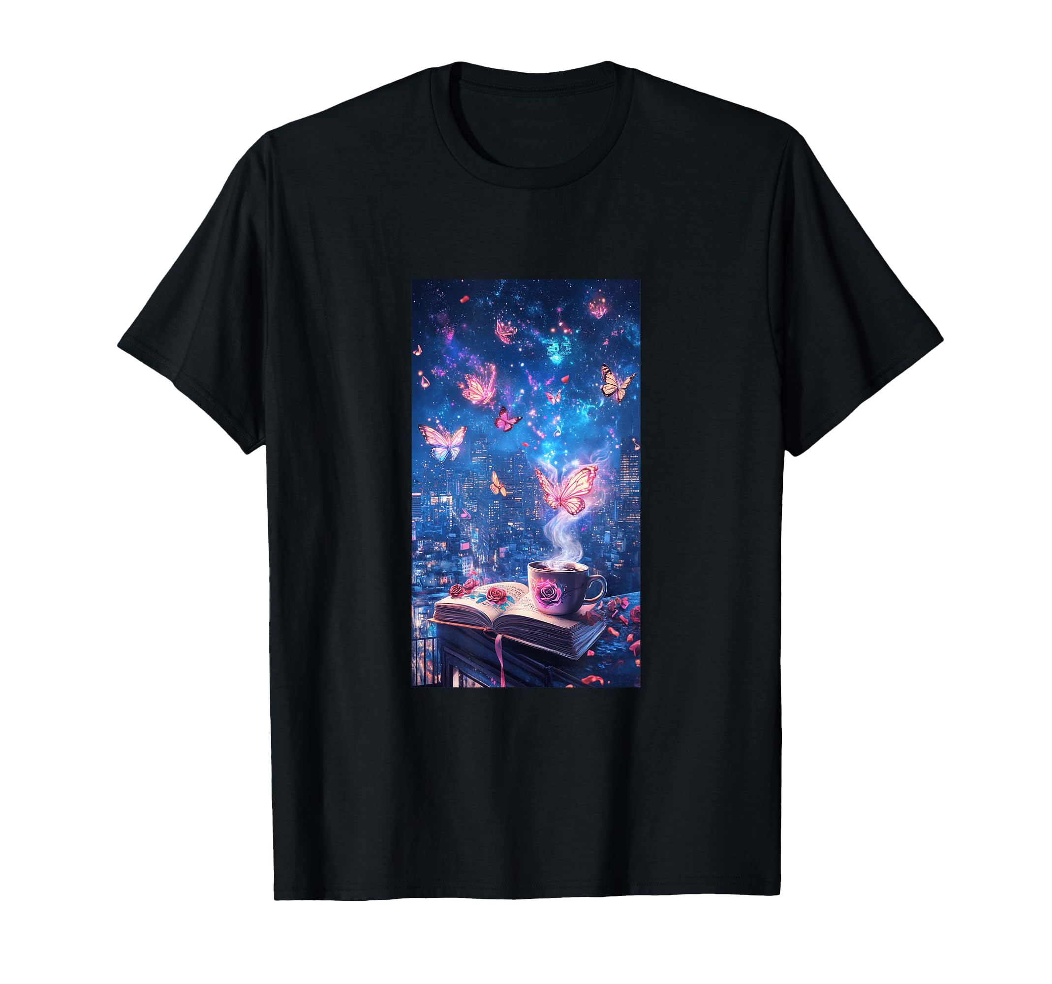 Magic Butterflies Coffee Night T-Shirt - Minimalist Print Men Women - T-Shirt, Sweatshirt, Hoodie