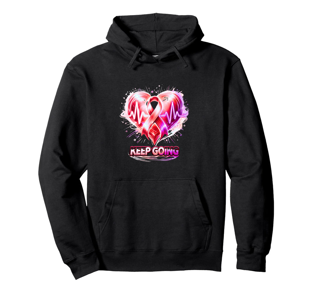 Keep Going Heartbeat Ribbon Motivation Hoodie - Unique Graphic Unisex - T-Shirt, Sweatshirt, Hoodie