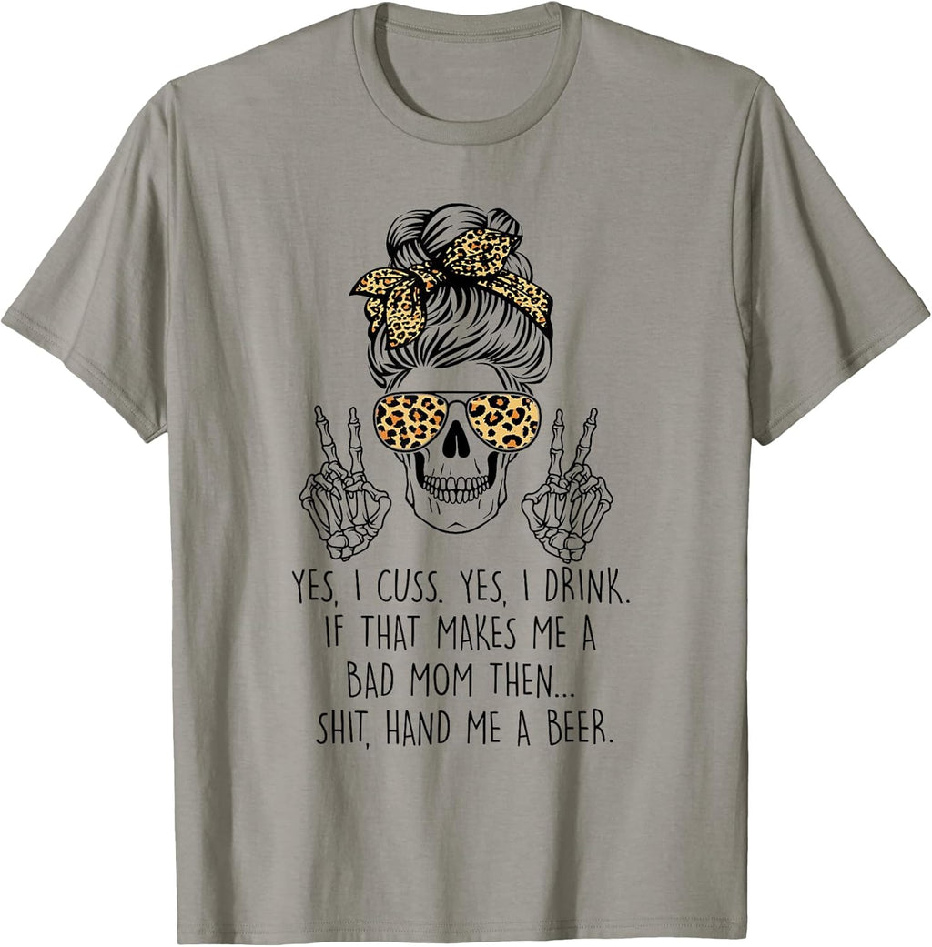 Leopard Messy Bun Mom Skull Co Unisex T-shirt, Sweatshirt, Hoodie, Long Sleeve Tee - T-Shirt, Sweatshirt, Hoodie