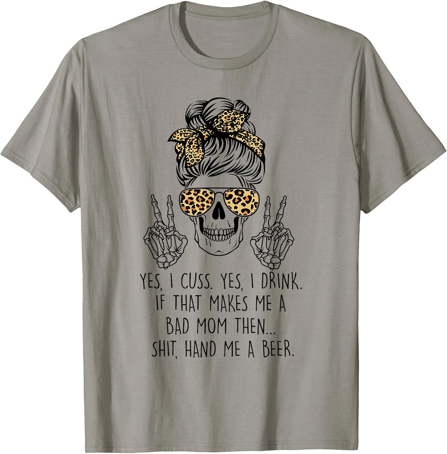 Leopard Messy Bun Mom Skull Co Unisex T-shirt, Sweatshirt, Hoodie, Long Sleeve Tee - T-Shirt, Sweatshirt, Hoodie