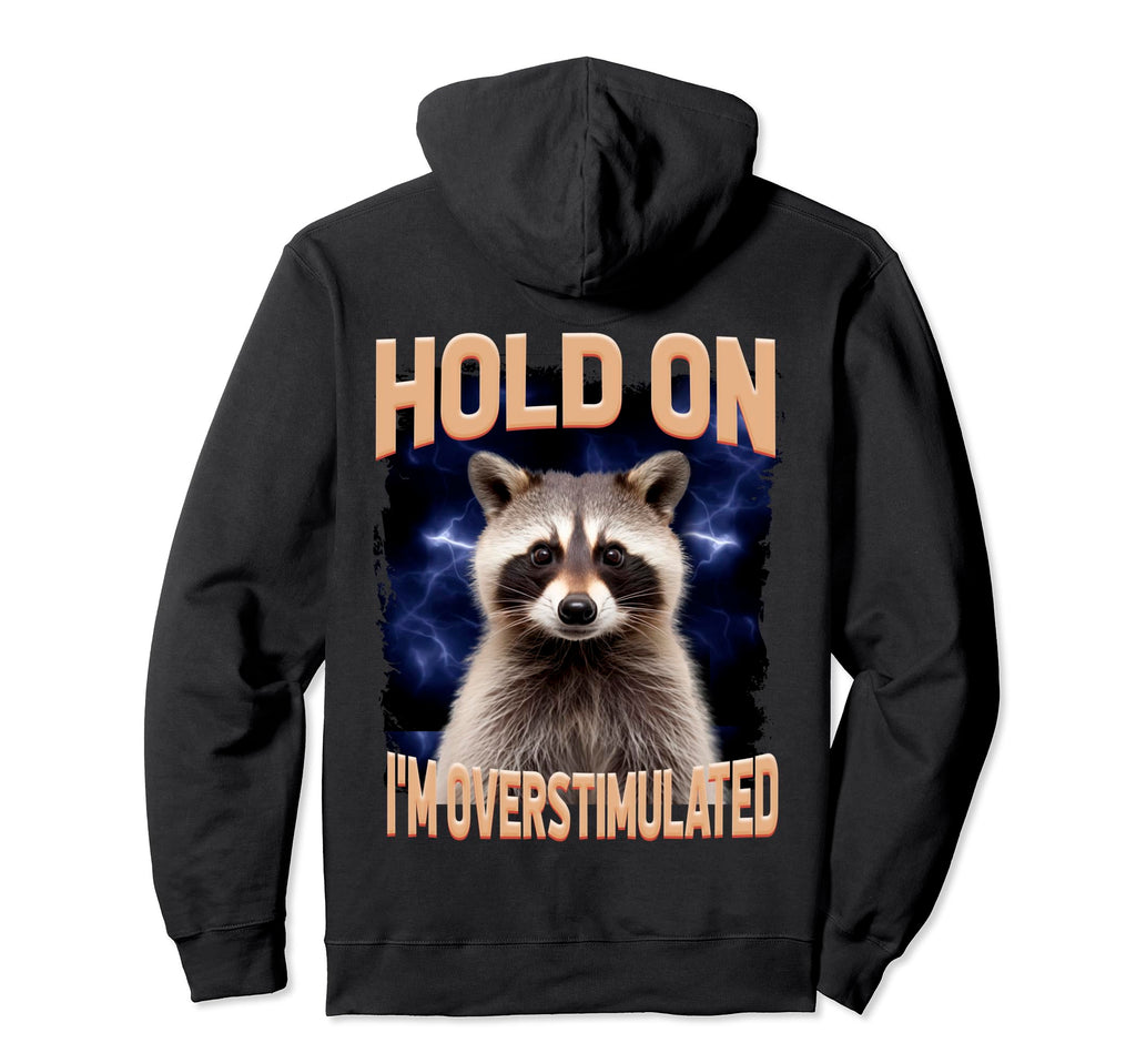 Funny Hold Im Overstimulated Funny Raccoon Hoodie - Streetwear Style Unisex - T-Shirt, Sweatshirt, Hoodie
