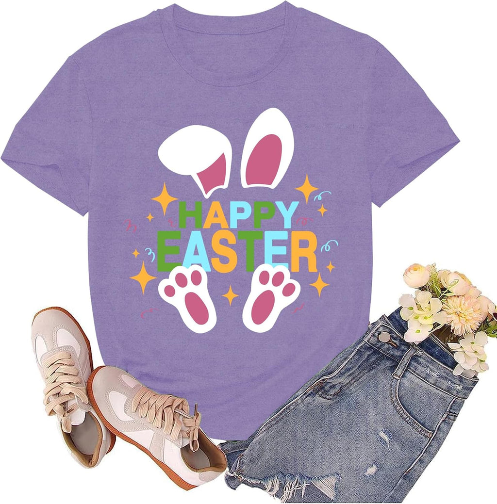 Easter Shirts for Women Happy Easter Egg Rabbit Tshirts Spring Bunny Short Sleeve Tee Tops - T-Shirt, Sweatshirt, Hoodie