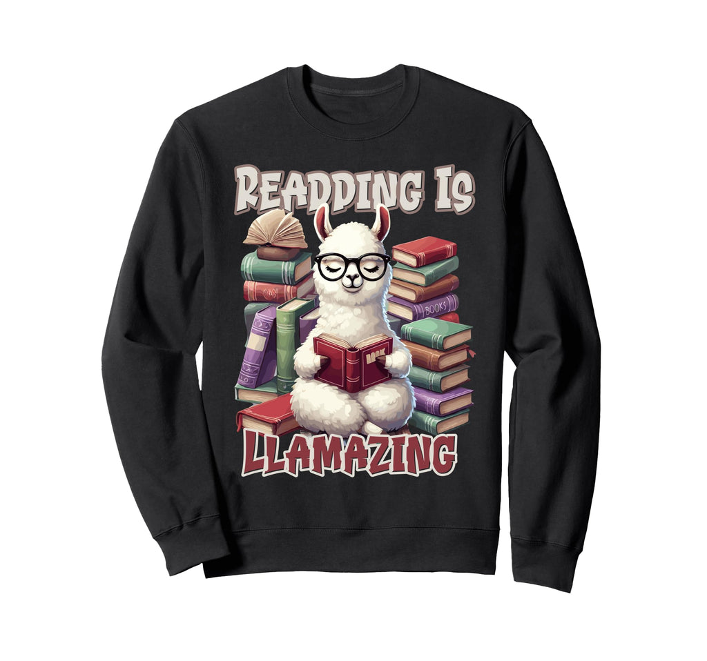 Llama Reading Book Reader Bookworm Sweatshirt - Trendy Graphic Men Women - T-Shirt, Sweatshirt, Hoodie