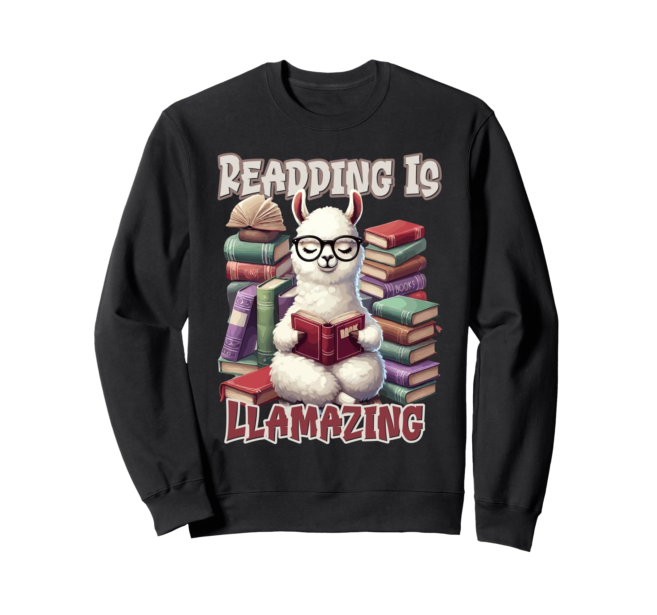 Llama Reading Book Reader Bookworm Sweatshirt - Trendy Graphic Men Women - T-Shirt, Sweatshirt, Hoodie