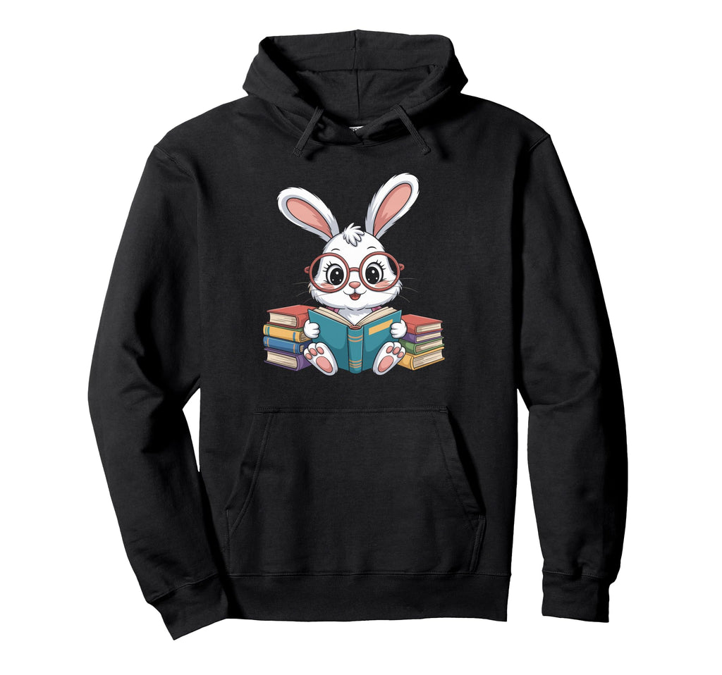 Reading Bunny Book Stack Hoodie - Streetwear Style for Adults - T-Shirt, Sweatshirt, Hoodie