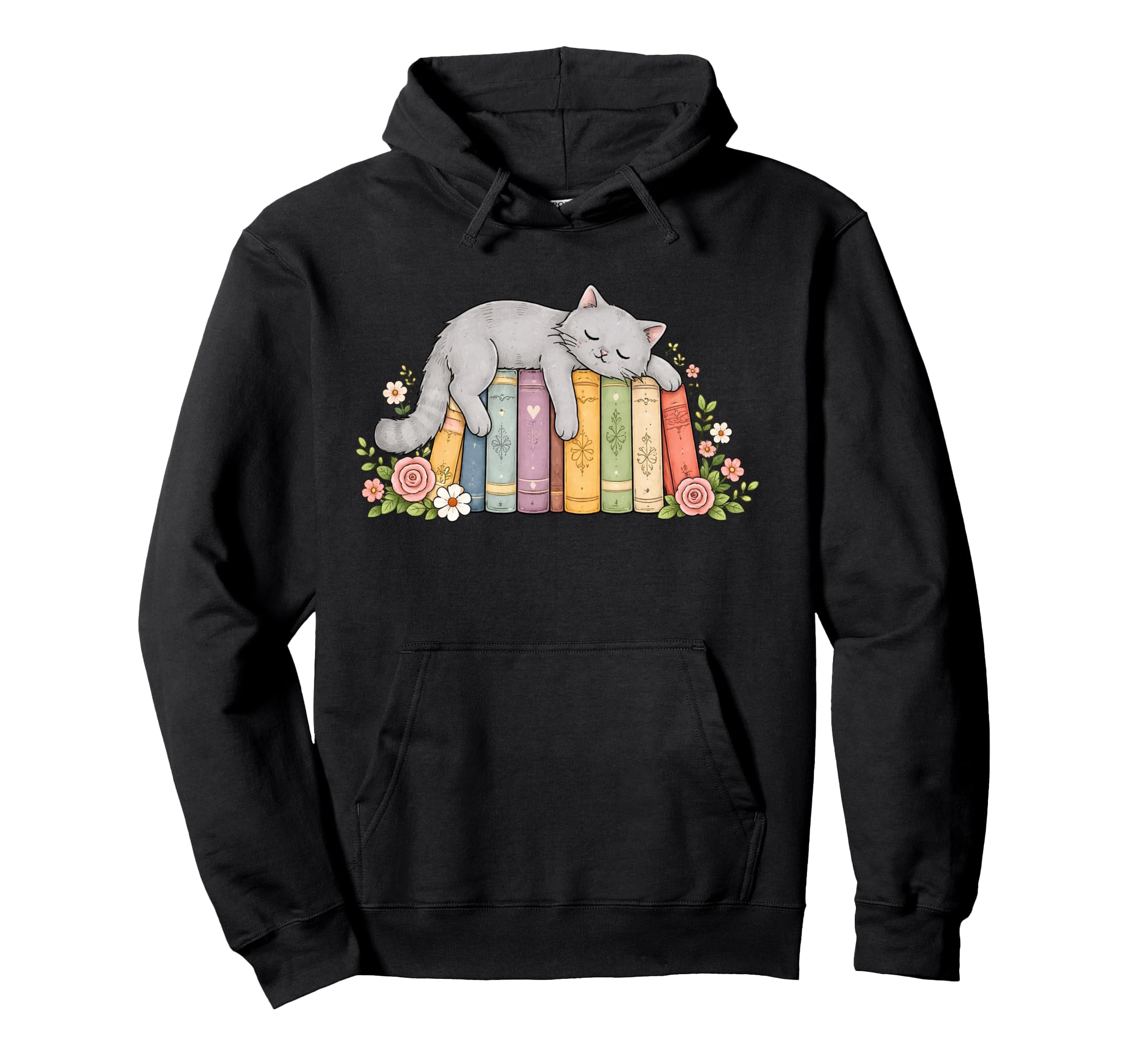 Cat Sleeping Books Book Lover Reading Hoodie - Aesthetic Graphic Unisex - T-Shirt, Sweatshirt, Hoodie