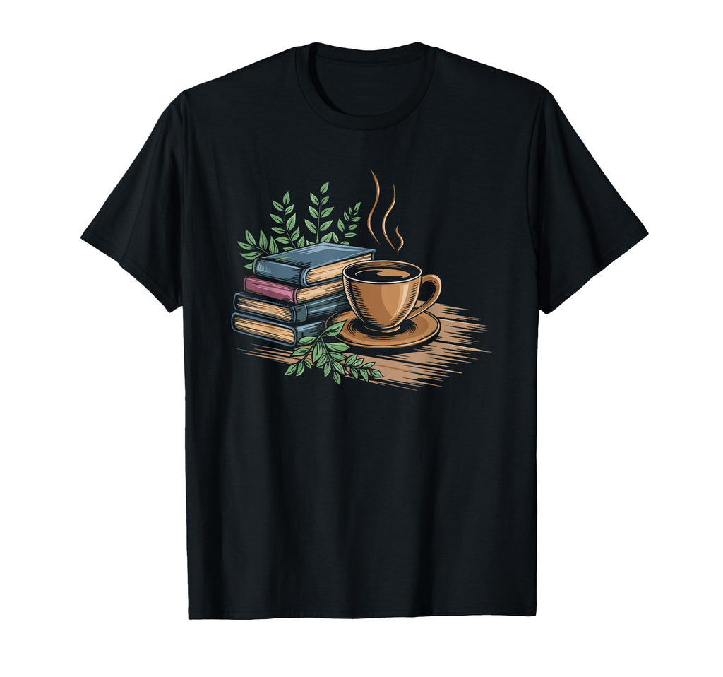 Cozy Book Stack Coffee And Flowers T-Shirt - Graphic Print Men Women - T-Shirt, Sweatshirt, Hoodie