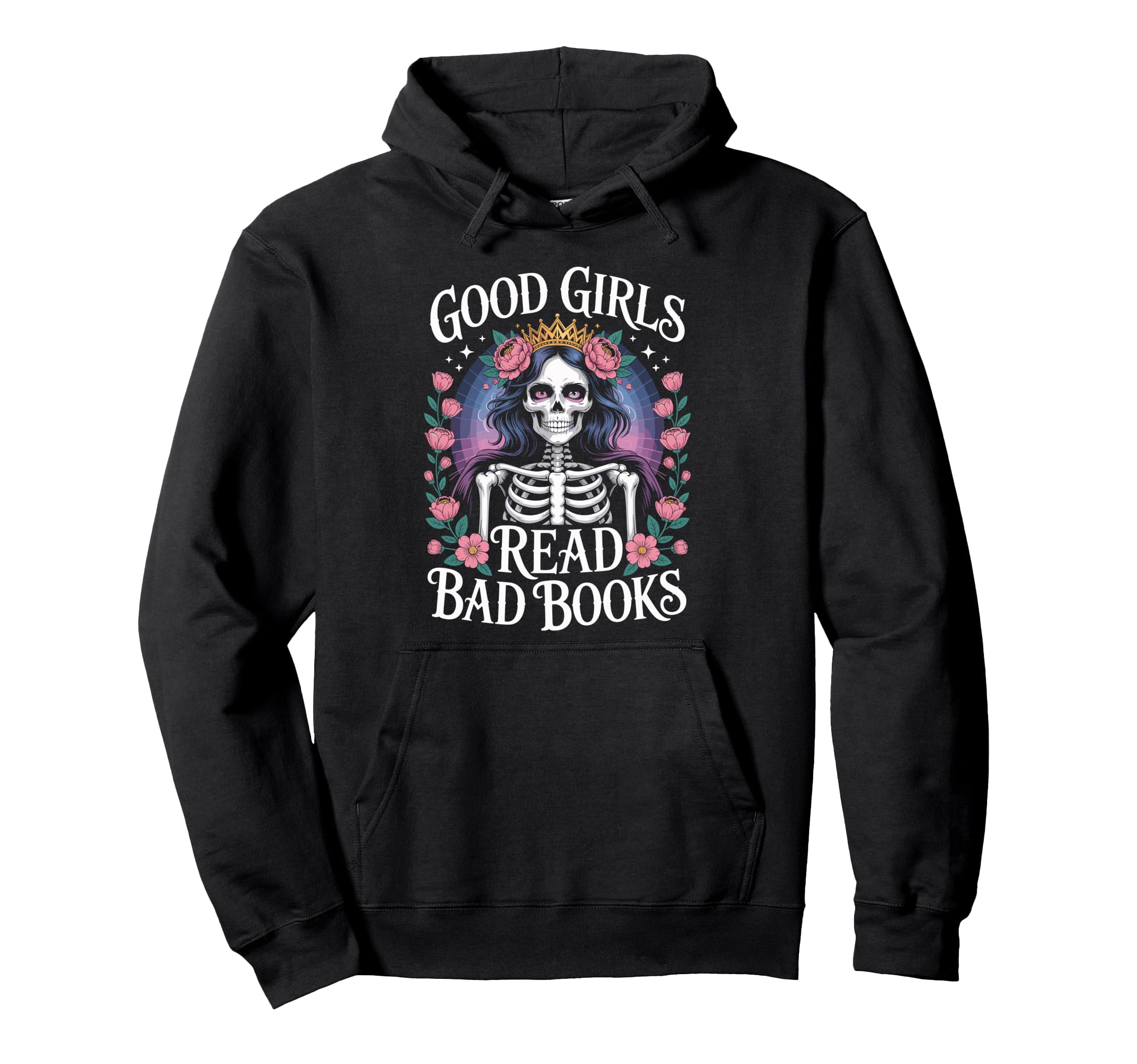 Good Read Bad Books Funny Skeleton Reading Hoodie - Graphic Print Unisex - T-Shirt, Sweatshirt, Hoodie