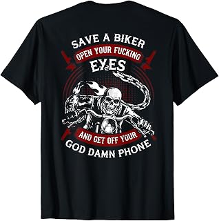 Save A Biker Open Your Eyes Get Off Your Phone Skull (Back) T-Shirt Unisex T-shirt, Sweatshirt, Hoodie, Long Sleeve Tee - T-Shirt, Sweatshirt, Hoodie