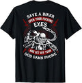Save A Biker Open Your Eyes Get Off Your Phone Skull (Back) T-Shirt Unisex T-shirt, Sweatshirt, Hoodie, Long Sleeve Tee - T-Shirt, Sweatshirt, Hoodie