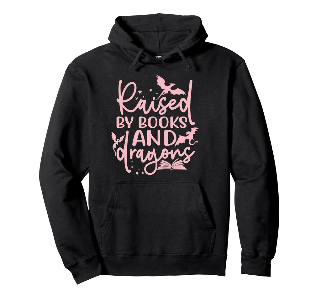 Raised Books And Dragons Fantasy Book Hoodie - Minimalist Print Men Women - T-Shirt, Sweatshirt, Hoodie