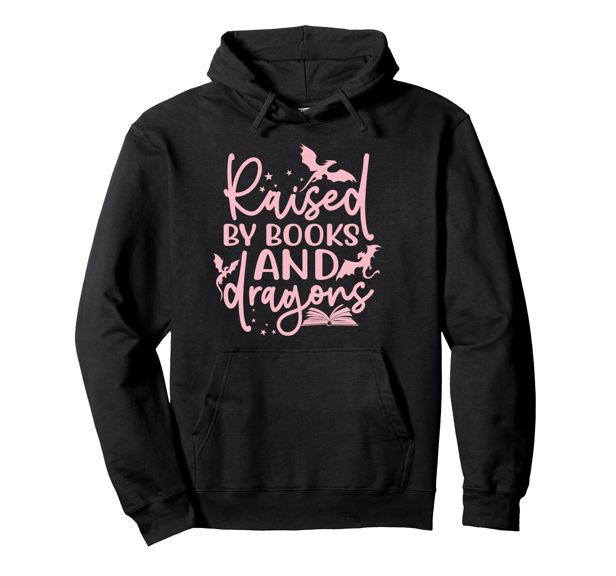 Raised Books And Dragons Fantasy Book Hoodie - Minimalist Print Men Women - T-Shirt, Sweatshirt, Hoodie