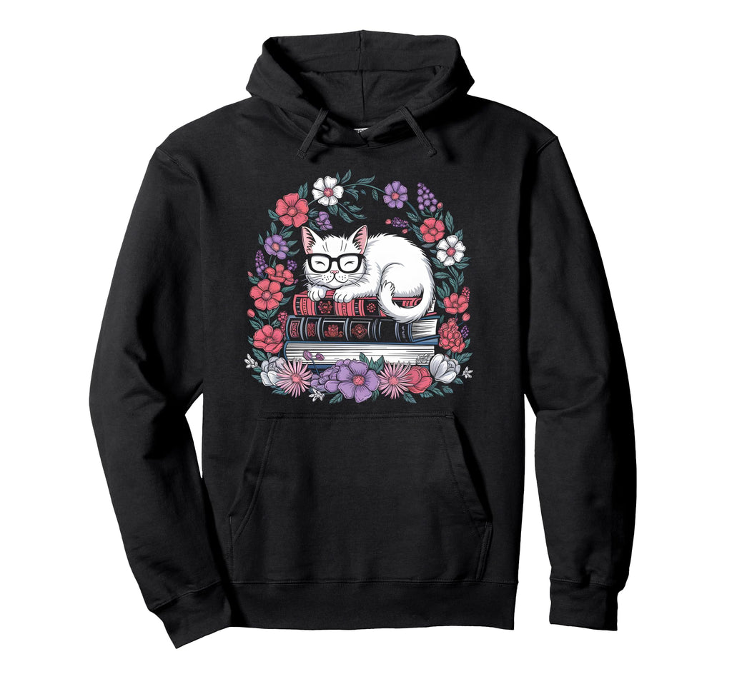 Books Cats Lover Reading Librarian Hoodie - Unique Graphic Men Women - T-Shirt, Sweatshirt, Hoodie