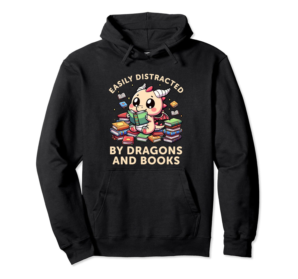 Funny Reading Dragon Book Lover Bookworm Hoodie - Unique Graphic Men Women - T-Shirt, Sweatshirt, Hoodie
