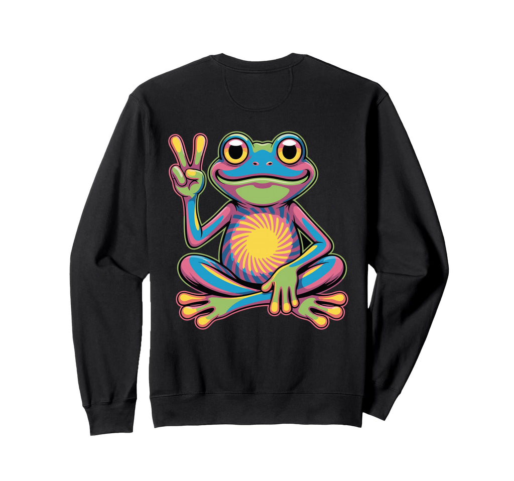 Psychedelic Frog Peace Sign Meditation Sweatshirt - Graphic Print Unisex - T-Shirt, Sweatshirt, Hoodie