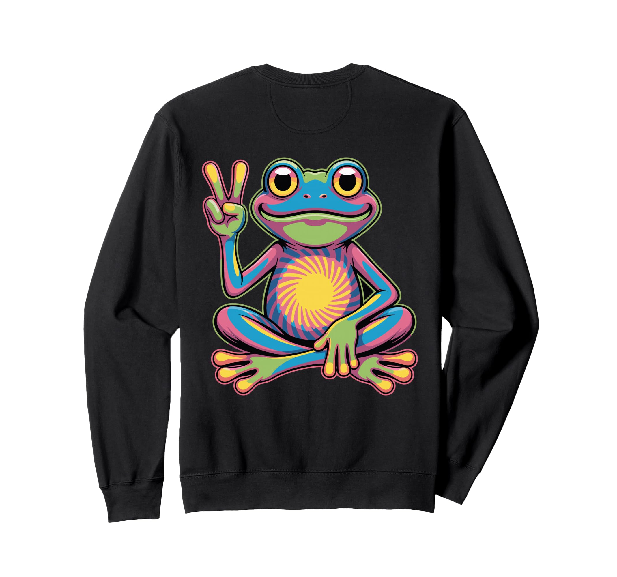 Psychedelic Frog Peace Sign Meditation Sweatshirt - Graphic Print Unisex - T-Shirt, Sweatshirt, Hoodie