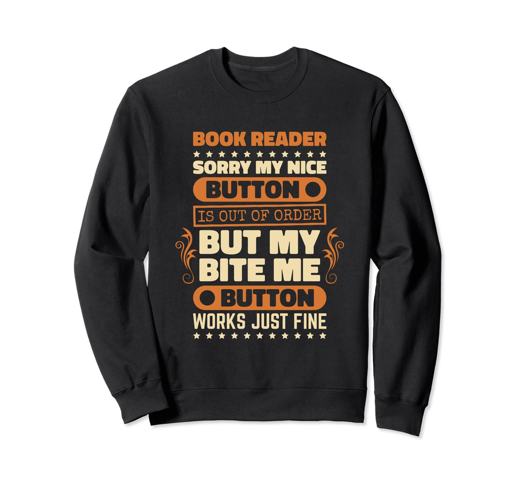 Bite Button Works Book Reader Book Sweatshirt - Minimalist Print Men Women - T-Shirt, Sweatshirt, Hoodie