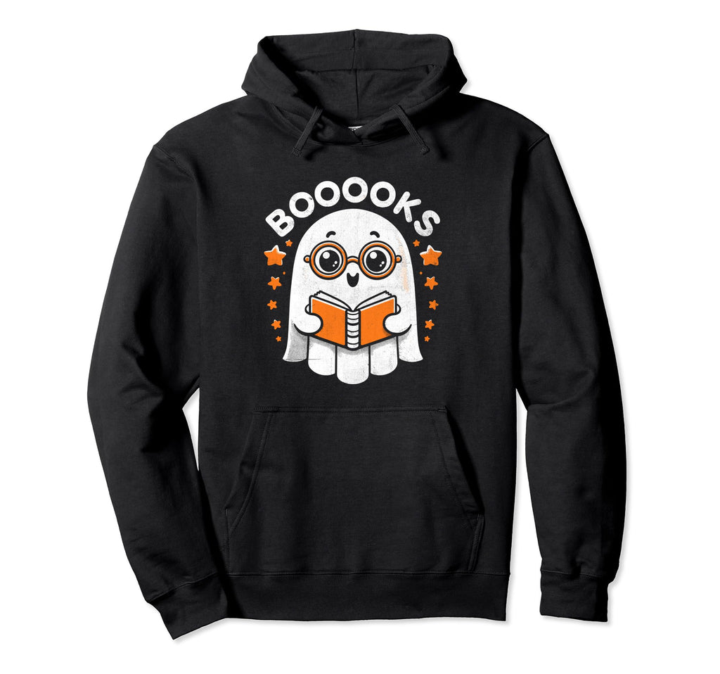 Booooks Ghost Halloween Book Bookworm Hoodie - Trendy Graphic Unisex - T-Shirt, Sweatshirt, Hoodie
