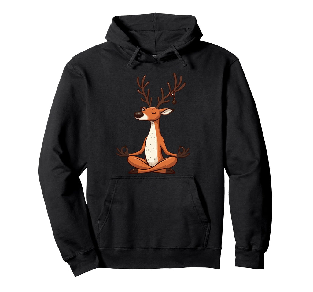 Meditation Reindeer Yoga Pose Hoodie - Casual Everyday Wear Unisex - T-Shirt, Sweatshirt, Hoodie