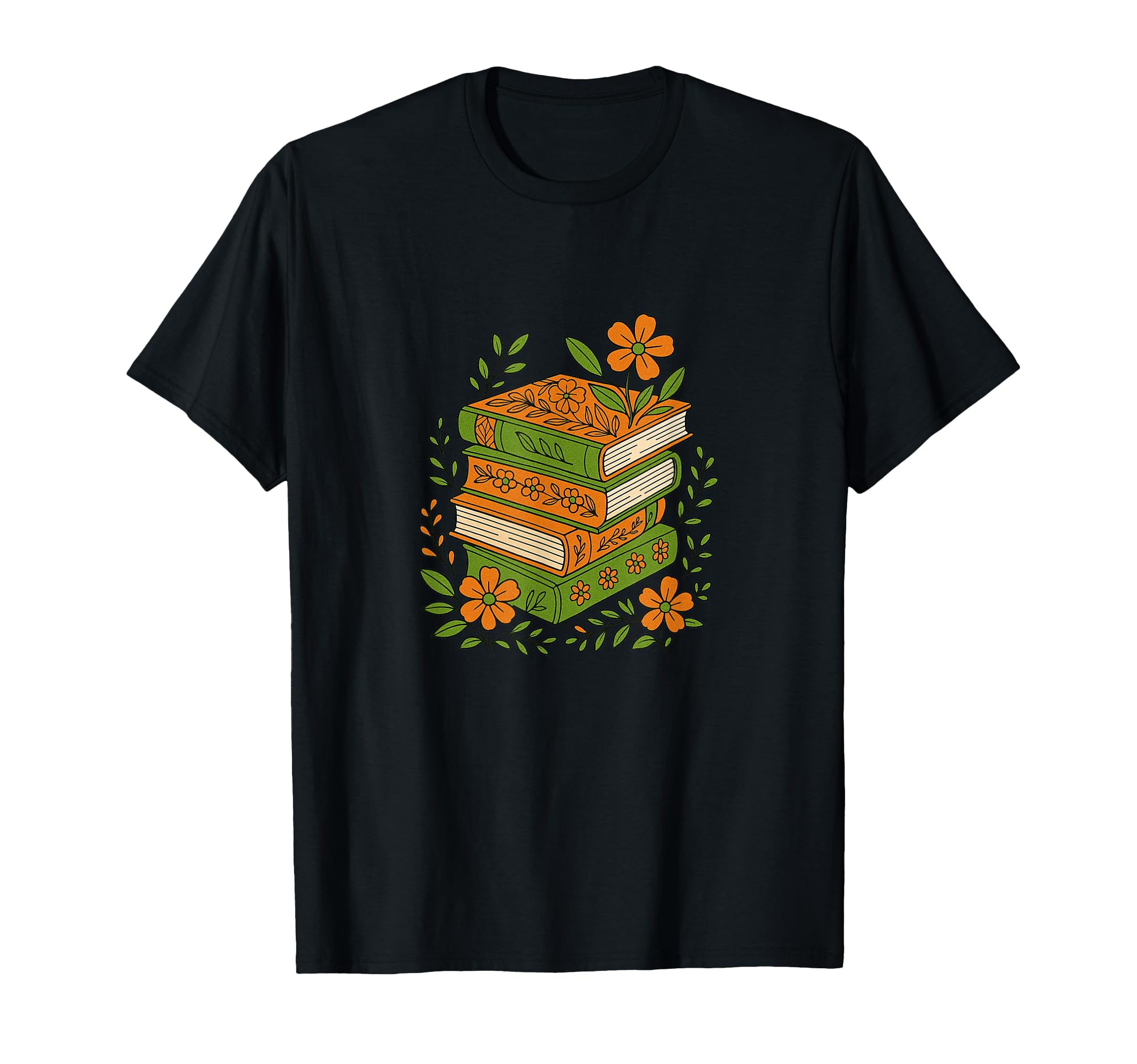 Floral Book Stack Autumn Reader Cozy T-Shirt - Custom Art Print Unisex - T-Shirt, Sweatshirt, Hoodie