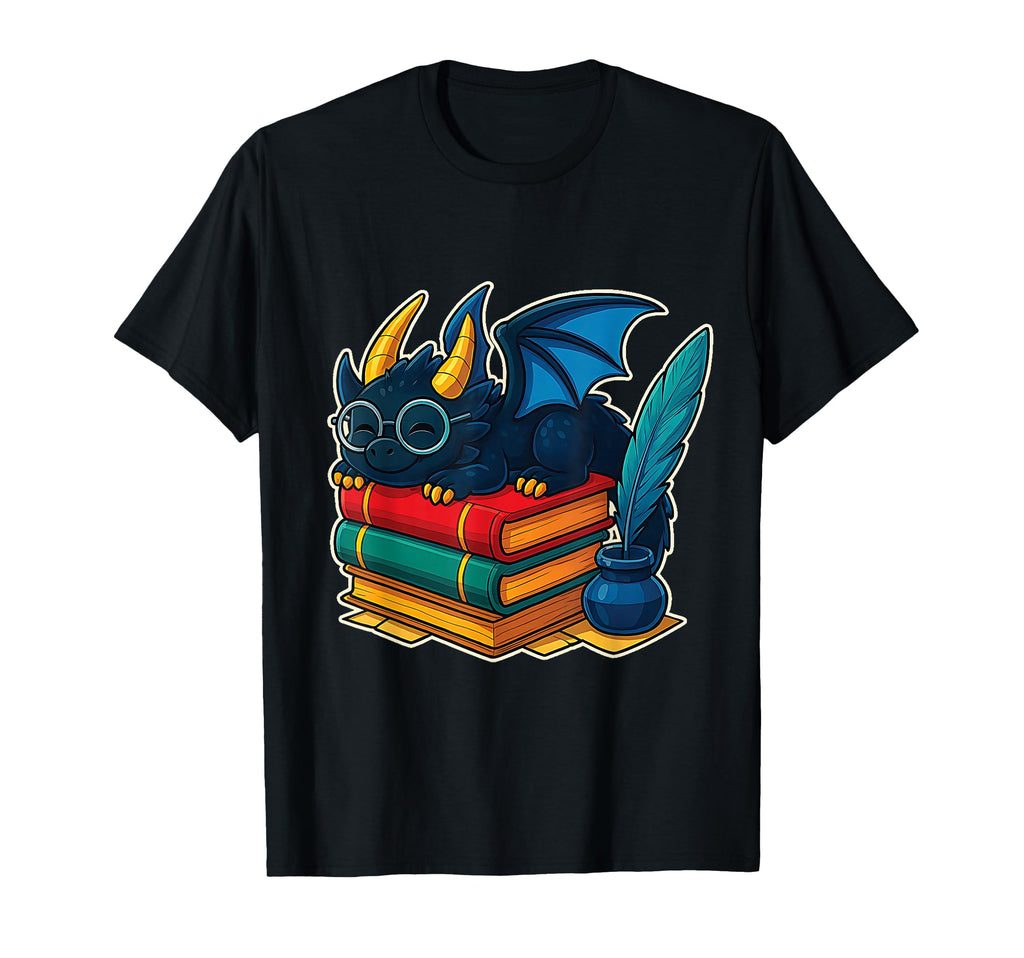 Book Dragon Glasses Reading Library Quill T-Shirt - Unique Graphic Unisex - T-Shirt, Sweatshirt, Hoodie