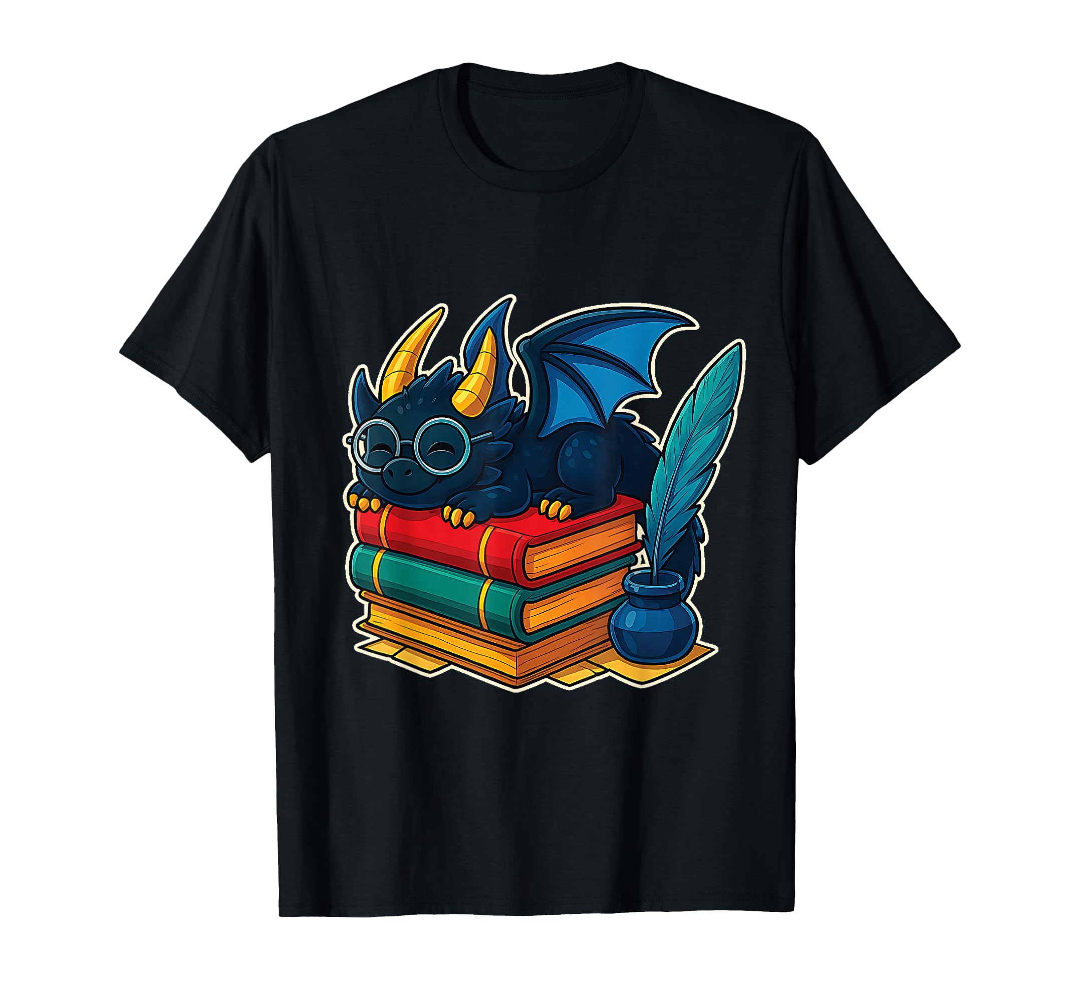 Book Dragon Glasses Reading Library Quill T-Shirt - Unique Graphic Unisex - T-Shirt, Sweatshirt, Hoodie