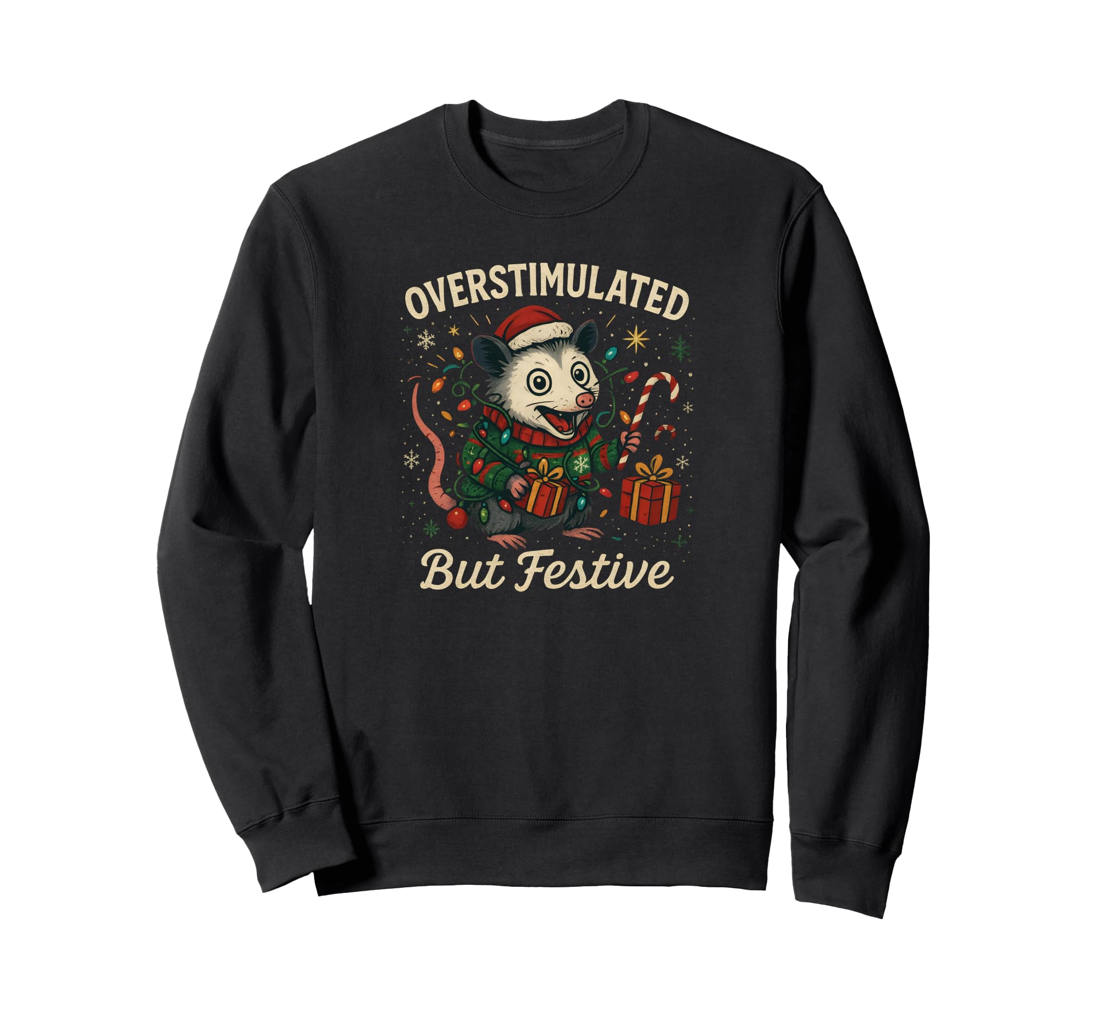 Overstimulated But Festive Opossum Sweatshirt - Aesthetic Graphic Unisex - T-Shirt, Sweatshirt, Hoodie
