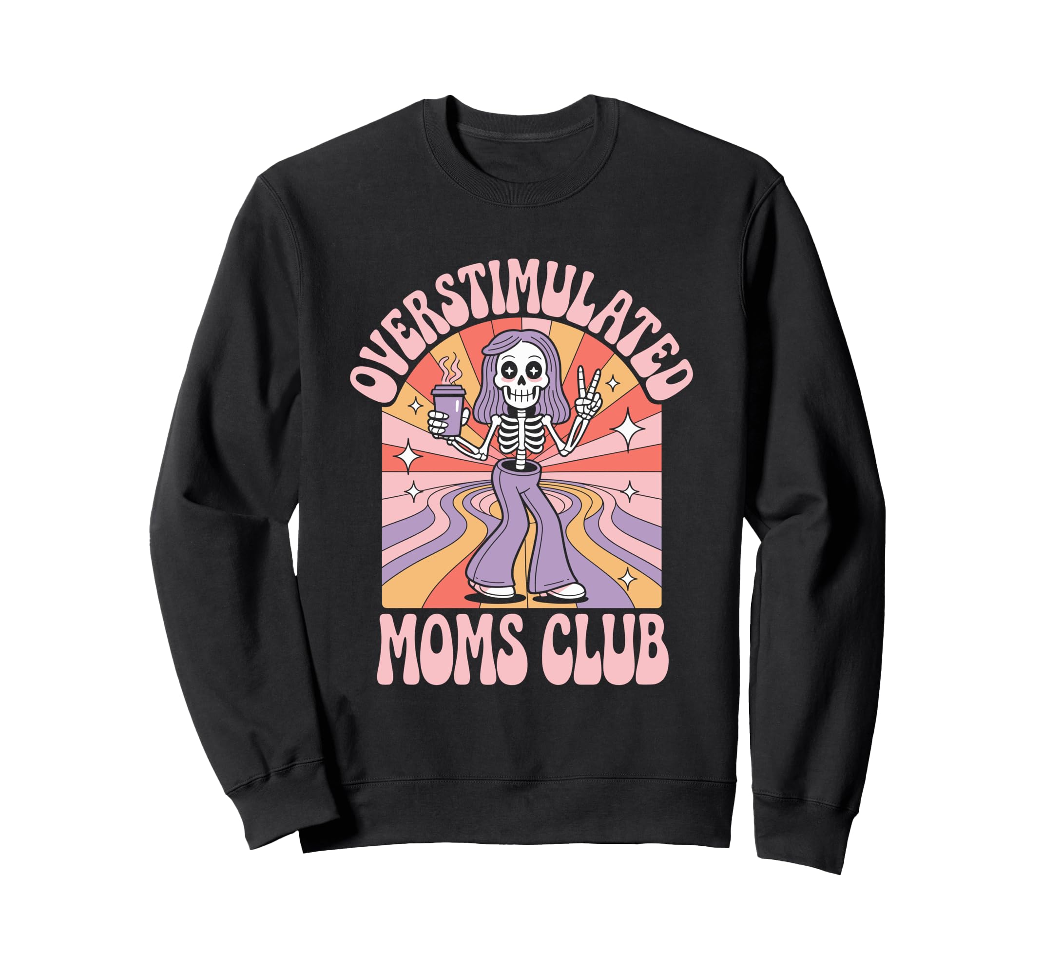Overstimulated Moms Club Groovy Hoodie - Novelty Apparel for Adults - T-Shirt, Sweatshirt, Hoodie