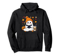 Ghost Reading Book Fall Leaves Hoodie - Minimalist Print Men Women - T-Shirt, Sweatshirt, Hoodie