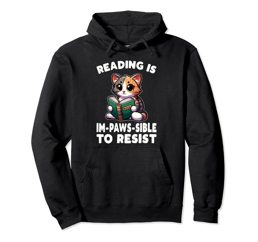 Reading Book Cat Library Reading Hoodie - Casual Everyday Wear Men Women - T-Shirt, Sweatshirt, Hoodie