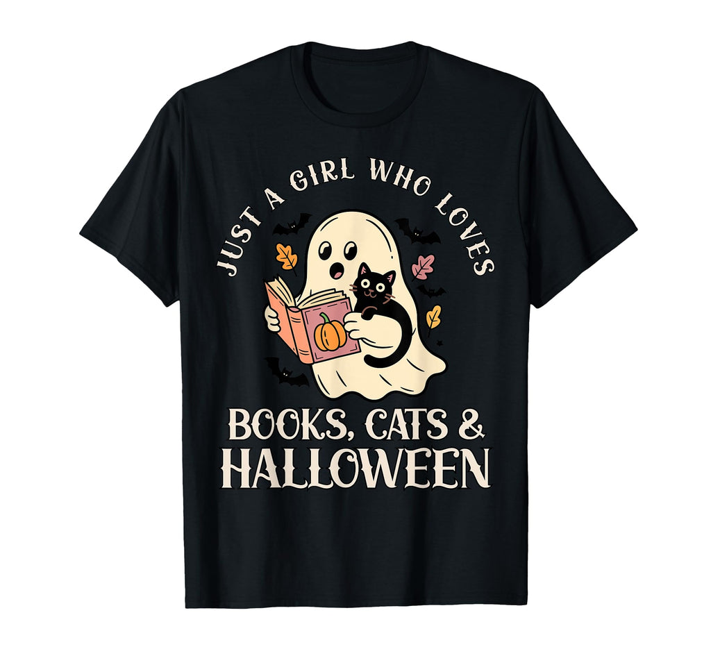 Just Who Loves Books Cats Halloween T-Shirt - Graphic Print Unisex - T-Shirt, Sweatshirt, Hoodie